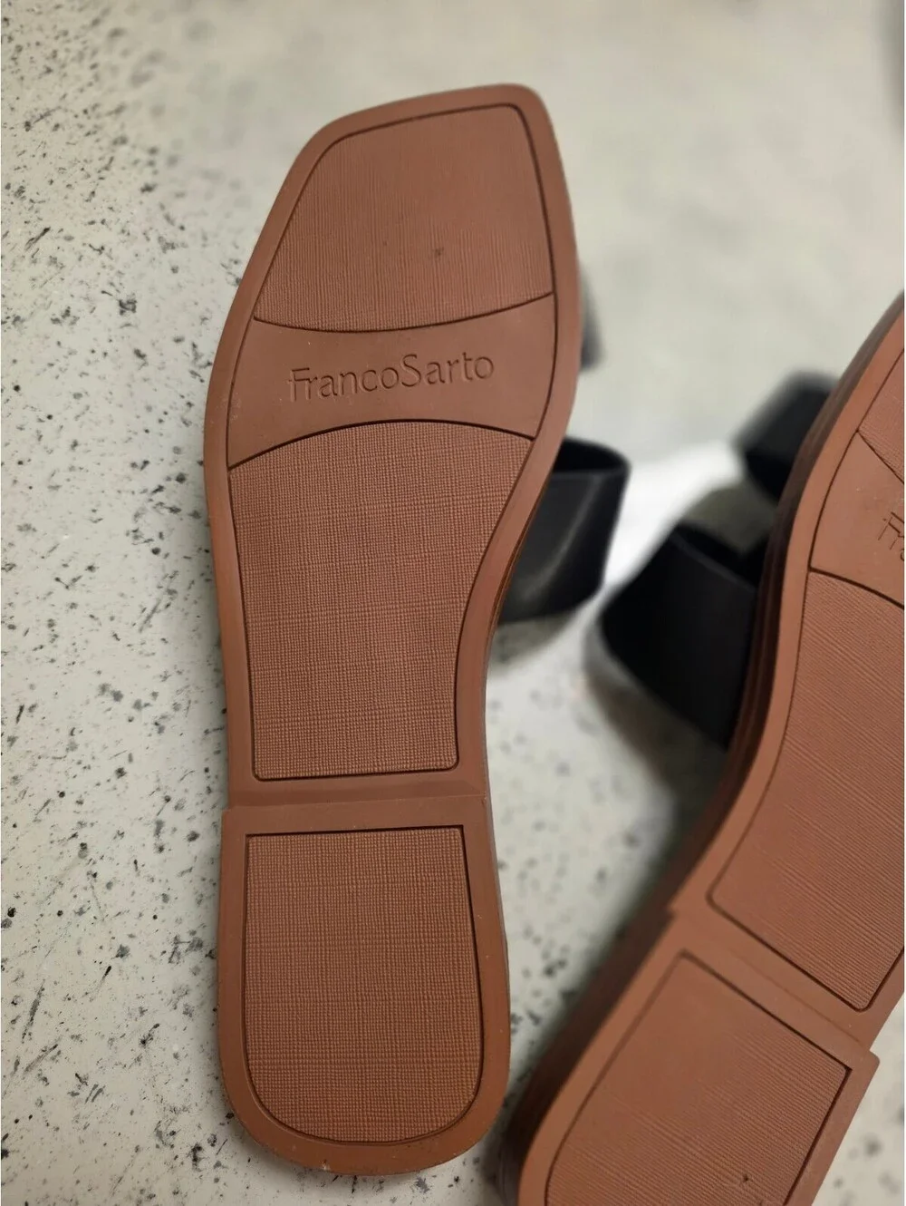 Franco Sarto Black and Brown Trim Woven Slide Sandals